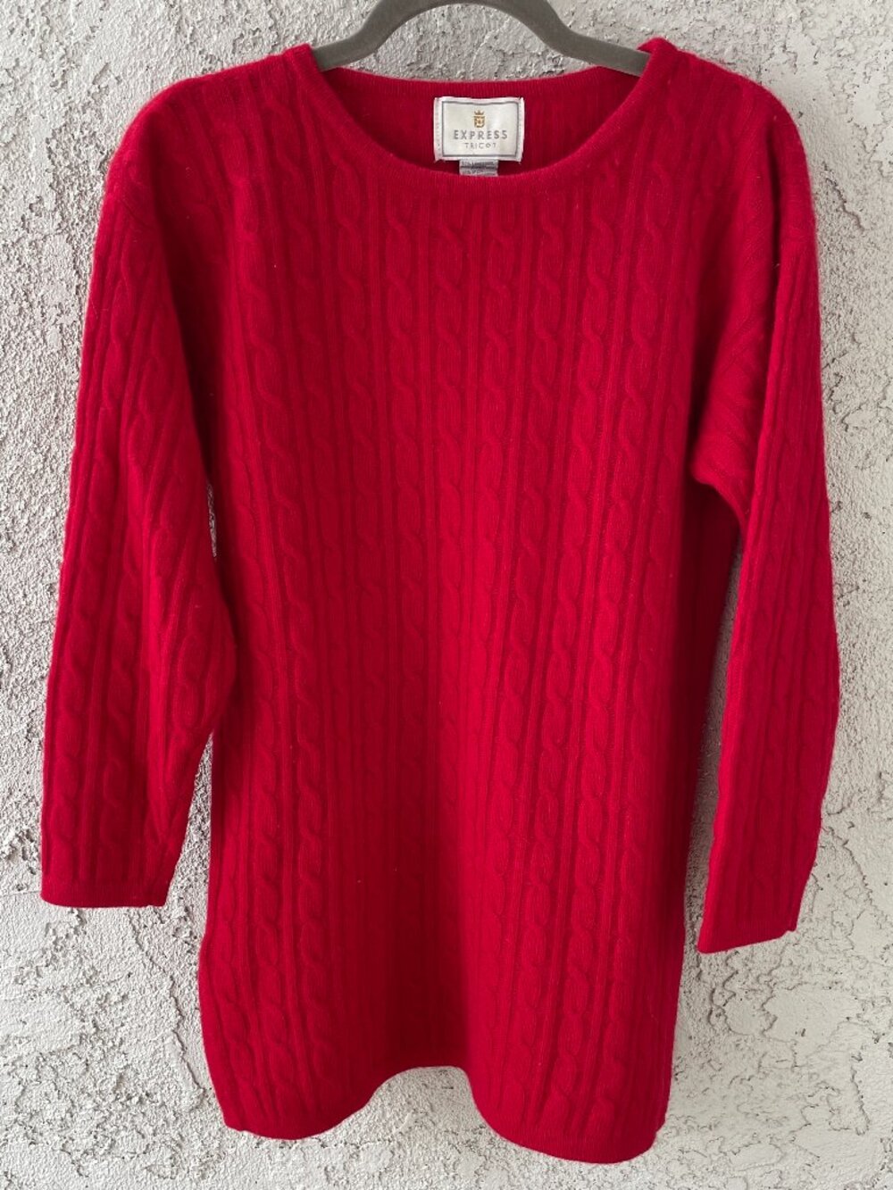 Vintage Express Tricot Red Cable Knit Angora Blend Long Sweater XS